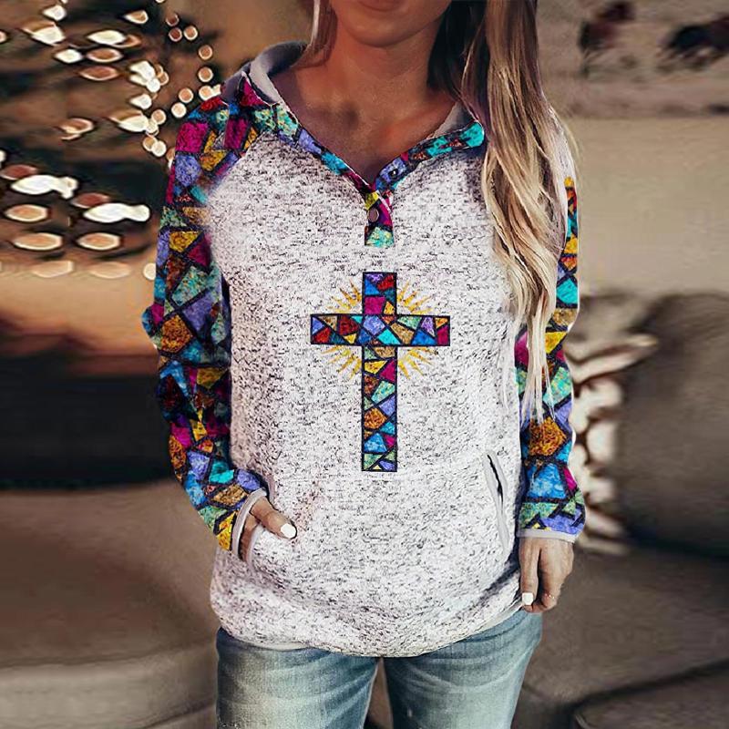 

Women's Blouses & Shirts Vintage Women Hoodie Blouse Folk Pattern Pockets Casual Loose Button Collar Ethnic Hoodies Long Sleeve Pullover Aut, White