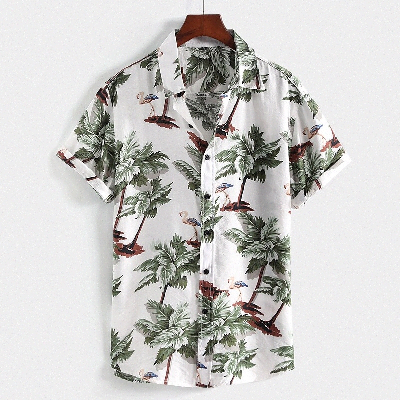 Men's Shirt Coconut Tree Collar Street Daily Button-Down Short Sleeve Regular Fit Tops Cotton Casual Hawaiian Comfortable White I4ud#-image-754690950