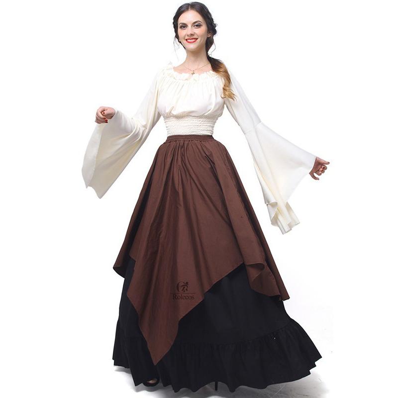 

Casual Dresses 2021 Designer European And American Puff Sleeve Princess Dress Women Renaissance Medieval Costumes Perform Clothing C2047, As picture