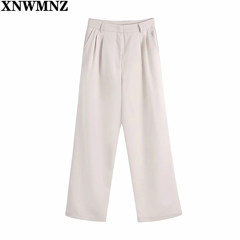 

Women Fashion Office Wear Side Pockets Pants Vintage High Waist Zipper Fly Female Ankle Trousers Mujer Chic trouser 210520, Beige