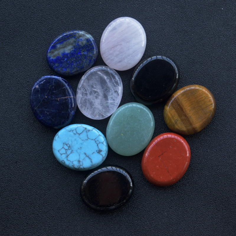 

25*30mm Worry Stone Thumb Gemstone Natural Healing Crystals Therapy Reiki Treatment Spiritual Minerals Massage Palm Gem, Black