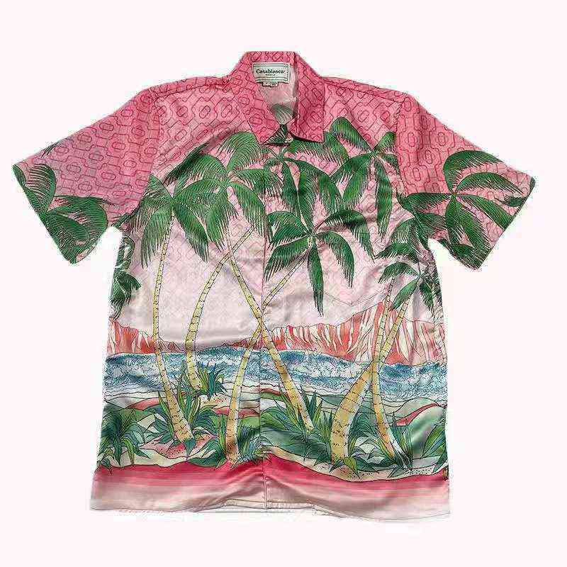 

Casablanca sunset short sleeve shirt Sicily lazy wind coconut couple vacation shirt summer, Red