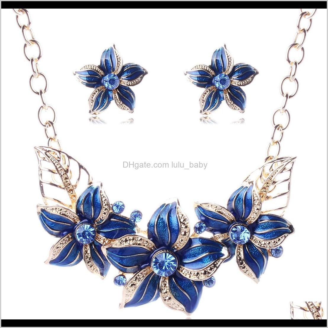 

Necklace Earring Set Auniquestyle Austrian Crystal Enamel Flower Jewelry Sets African Costume Accessories Maxi Trend Rie9V Pendant Nec A85I7