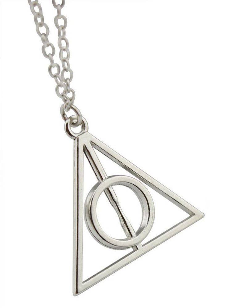 

Harry Potter Deathly Hallows triangle Round Pendant Necklace sweater chain, Silver