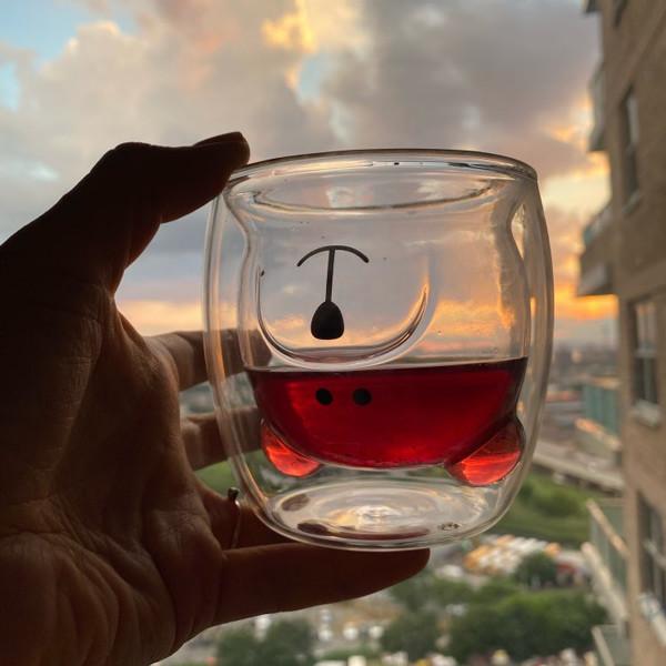 

2-Tier Cute Bear Transparent Glass Coffee Cup Creative Breakfast Milk Juice Heat-resistant Home Drinkware Mug Wine Glasses