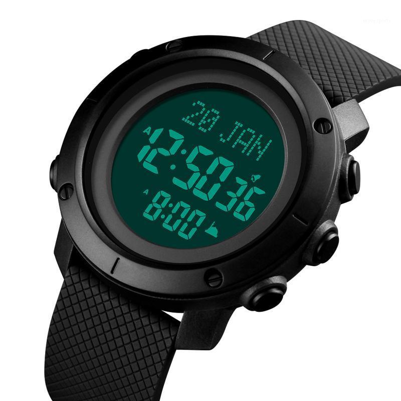 

Men's Gift Muslim Digital Watch Islamic Wristband Prayer Luxury City Selection Function Alarm Backlight Waterproof Wristwatches