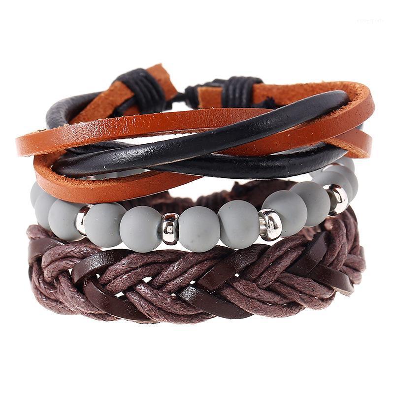 

Charm Bracelets Men's Beaded Braided Bracelet&Bangle Male Multilayer Accessories Leather Chain Black And Brown Jewelry Bracelet Pulseira PK-1