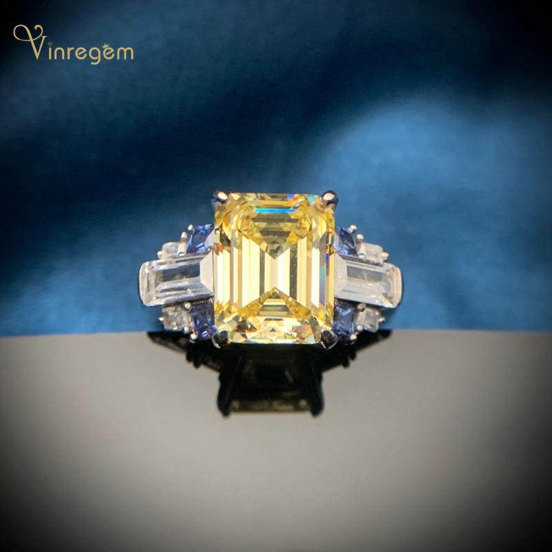 

Cluster Rings Vinregem 100% 925 Sterling Silver Emerald Cut Citrine Created Moissanite Gemstone Wedding Party Luxury Women Fine Jewelry