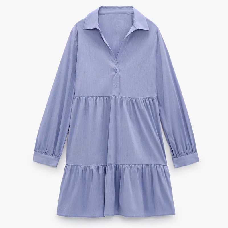 

ZA Women Patchwork Lapel Cascading Ruffles Loose A-line Long Sleeve Mini Dress Dresses Female Chic XITIMEAO 210604, Blue