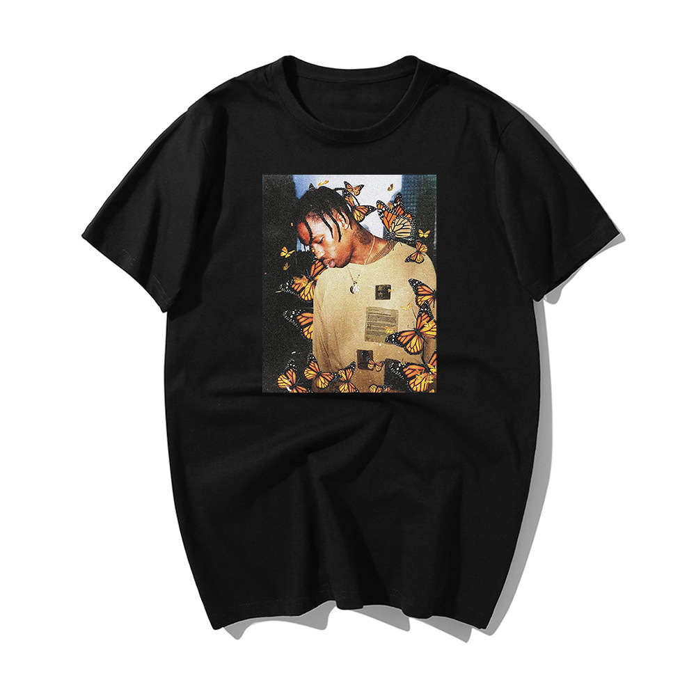 

T-Shirts Travis Scott rapper album cover printed men's Short Sleeve T-Shirt, White;black