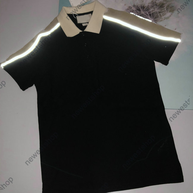 

designer luxury clothing for mens polo classic striped patchwork t shirt embroidery tshirt womens turn-down collar reflection line sleeve tee top, Black