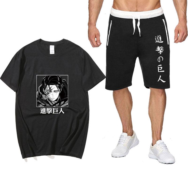 

Men' Tracksuits Summer Sets Anime Attack On Titan Cotton Men Women T-shirt Sports Shorts Pantsuit Casual, White 1