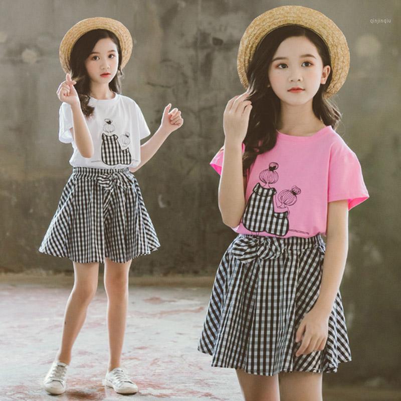 

Summer Girls Clothes Sets Casual Kids Clothing Short Sleeve Print T-shirts+Shorts 2PCS Suit Children 4 6 8 10 12 Years, White