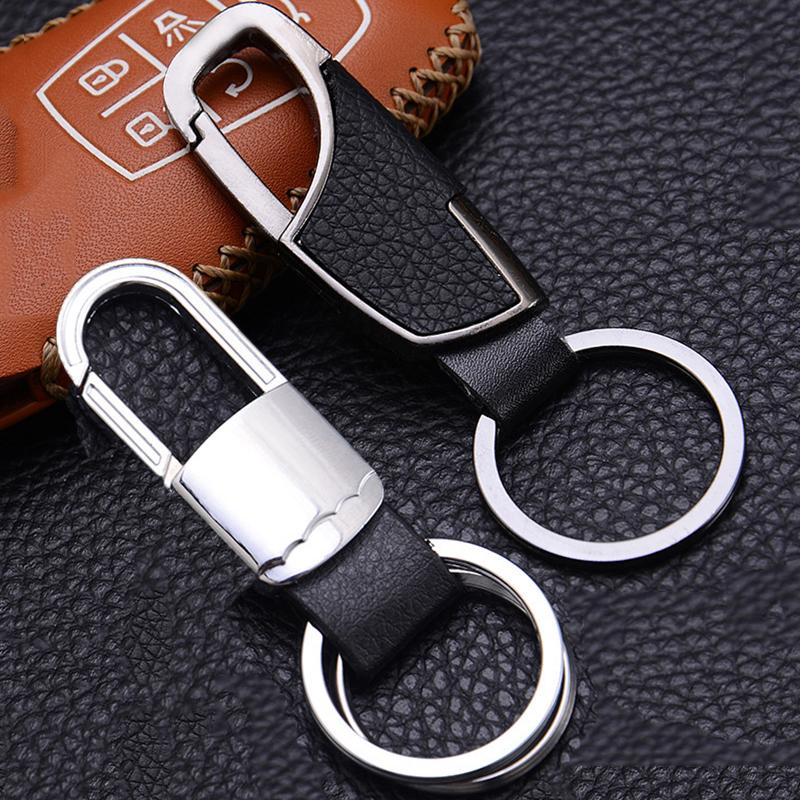 

Keychains Creative Metal Car Leather Key Chain Men'S Gift Pendant Hang