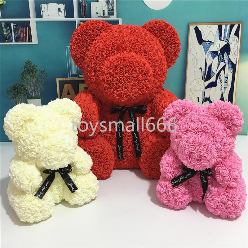 

Stock 38cm Rose Teddy Bear Artificial Flower LED Strings Decoration Rose Bear Wedding Valentines Day Gifts For Women Home Decoration CA21, White