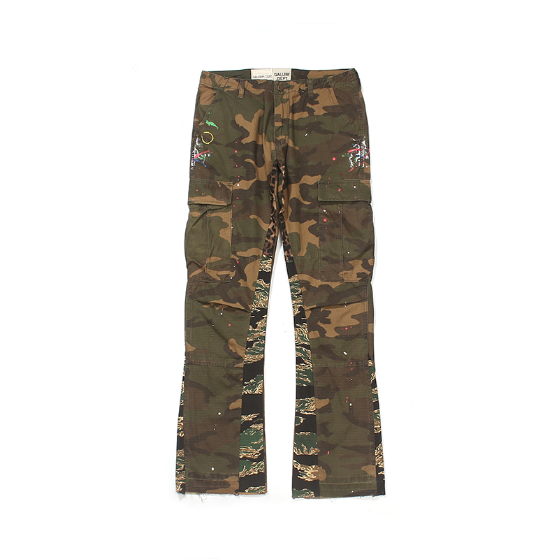 

High Street Camouflage Leopard Print Mens Cargo Pants Color Match Pockets Reteo Oversize Casual Overalls Loose Straight Trousers