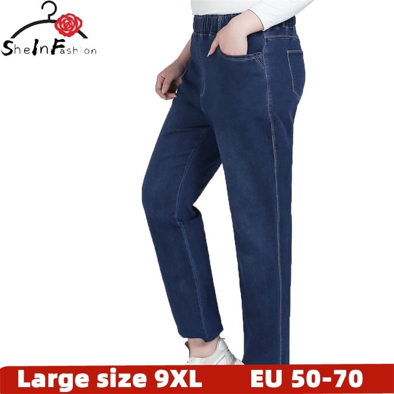 

Plus Size 9XL 8XL Womens Jeans Elastic High Waist Casual Trousers Female Slim Pencil Denim Pants Pantalones De Mujer 210708, 4216-blue