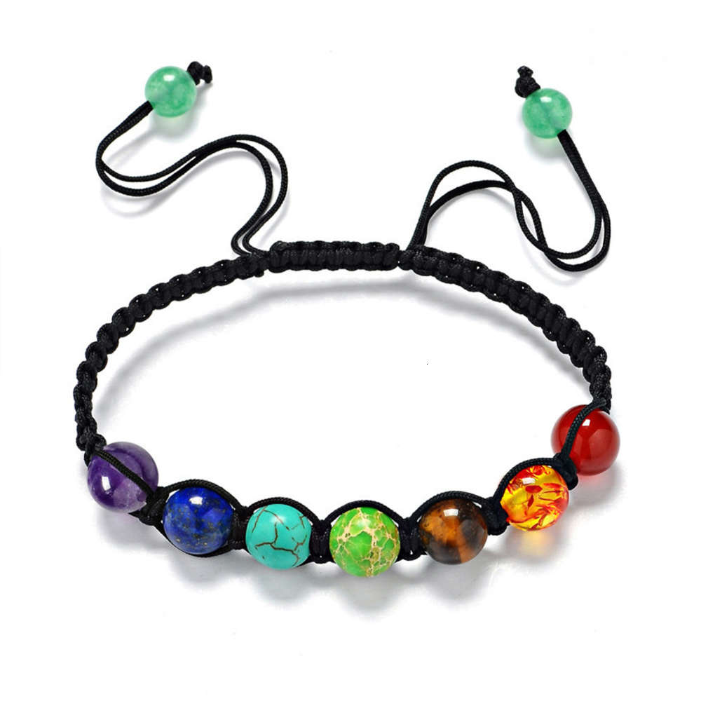 

Hand catenary Chakras rainbow colorful Yoga energy Buddha beads woven Bracelet, Black