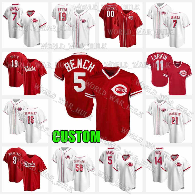 

5 Johnny Bench Jersey 7 Eugenio Suarez Joey Votto 9 Moustakas Reds 39 Lucas Sims Mike Ken Griffey Jr Barry Larkin Cincinnati Jerseys, Blue;black