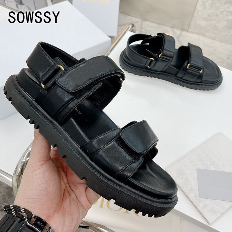 

70% Off Wholesale Sandals Flip-Flops Summer Women's Sandalias High Quality Genuine Leather Magic Tape Design Platform Sandal Retro Style Comfortable Beach Flat Shoes, As show