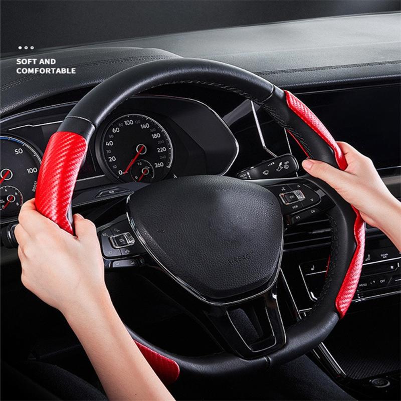 

Steering Wheel Covers 2PCS Car Non-Slip Cover Red Blue Carbon Fiber Decorative Protective Car-styling