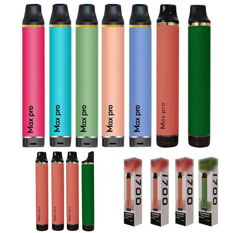 

Max Pro Disposable Vape Pen Men Women 1700 Puffs cigarettes 650mAh Battery 5ML Vapor Pod Device e-cig Electronic E Cigarette Multi-colors