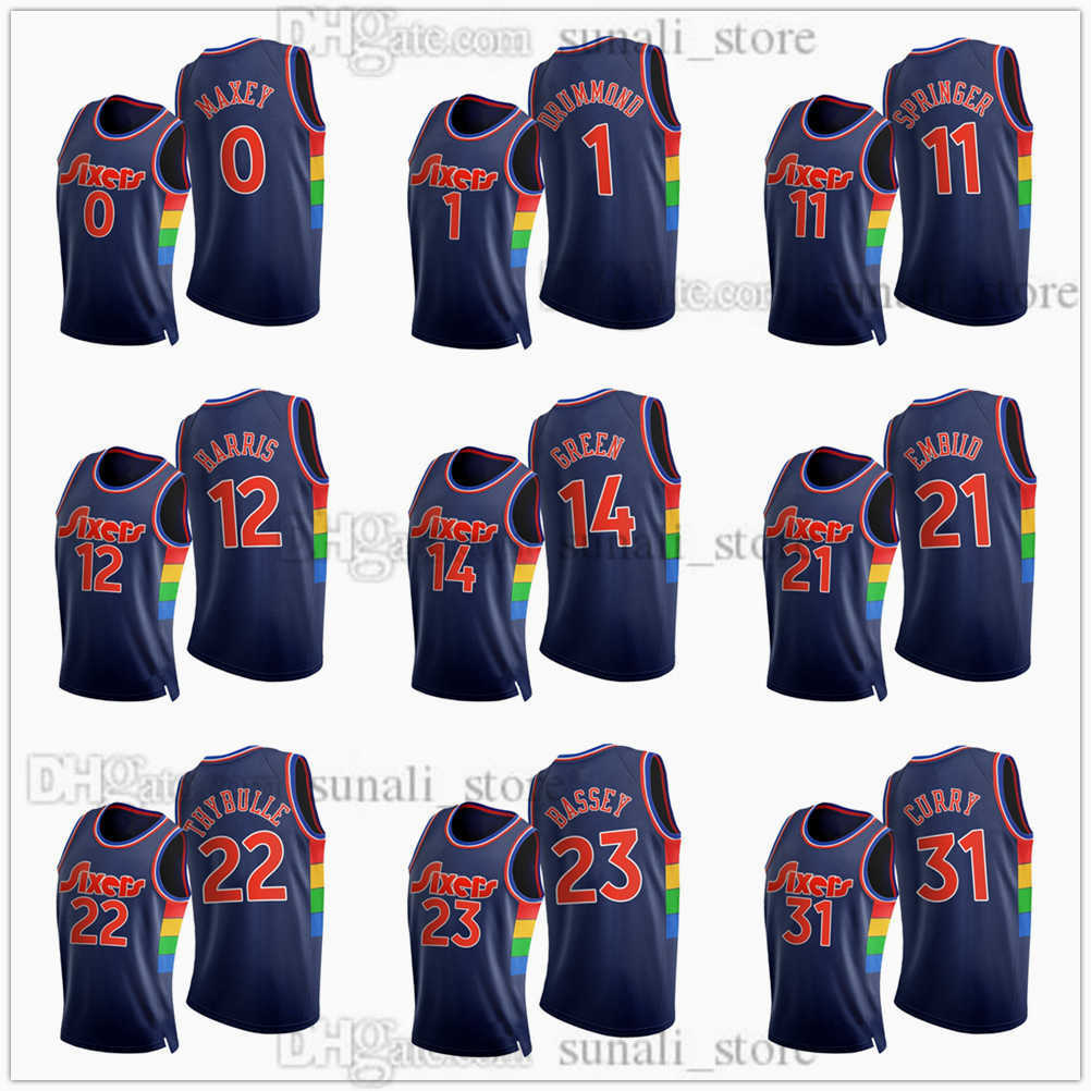 

2021-22 75th Diamond Anniversary Jerseys Basketball City Tobias Harris Joel Embiid Ben Simmons Matisse Thybulle Charles Bassey Jaden, Navy