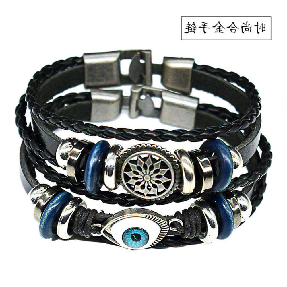 

Hand catenary selling alloy Braided trendy eye star disk Leather student lovers Bracelet, Golden;silver