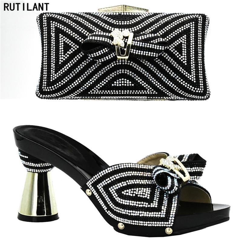 

Dress Shoes Arrival Nigerian And Matching Bags Latest Italian To Match With Bag Set Decorated Rhinestone, Black