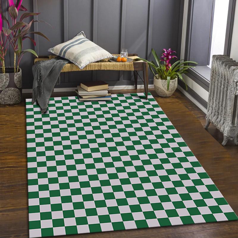 

Carpets Moroccan Bedroom Living Room Bedside Mat Checkerboard Carpet Green And White Plaid Ins Wind Teenager Red Modern Geometry Printed