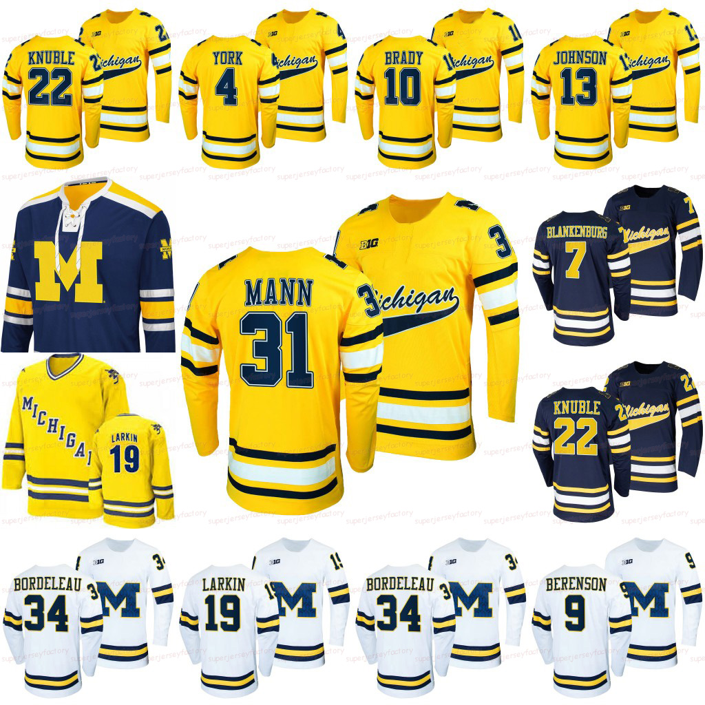 

Michigan Wolverines Hockey Jersey Mike Knuble Strauss Mann Jack Becker Jimmy Lambert Matty Beniers Kent Johnson Quinn Hughes Dylan Larkin Thomas Bordeleau Cam York, White women s-xxl