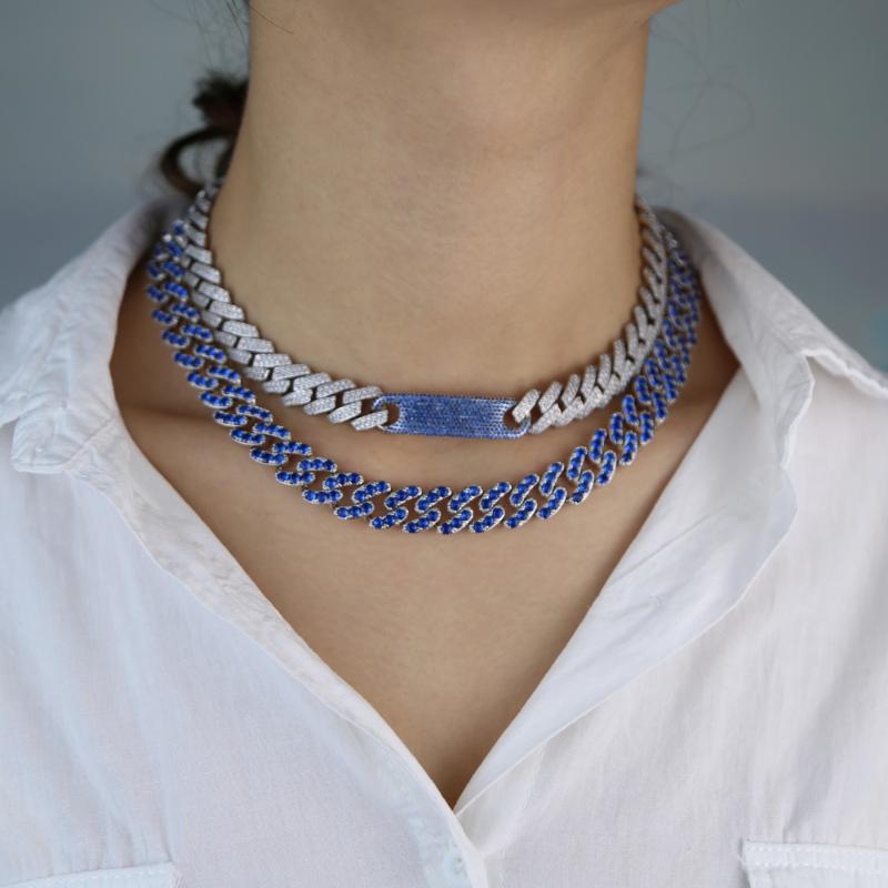 

Miami Curb Cuban Chain Necklace Iced Out Cz Bar Paved Cubic Zirconia Bling Rapper Choker Necklaces Hip Hop Women Men Jewelry Chains, Silver