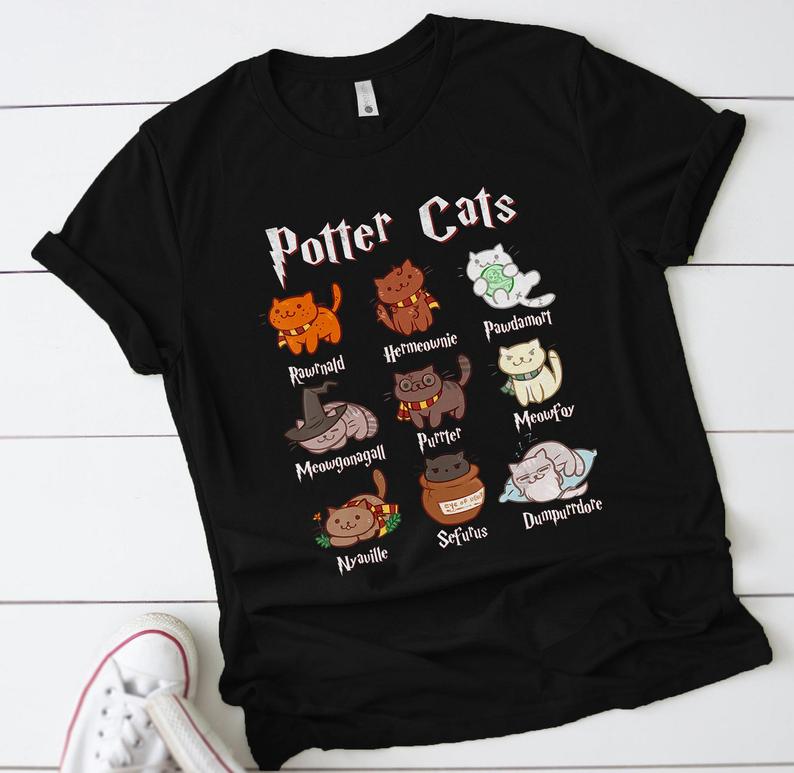 

Cute Potter Cats mom Shirt Fashion Plus Size Unisex tshirt Harajuku Short Sleeve Mama Top Tees O Neck Cotton Mother Casual, Black