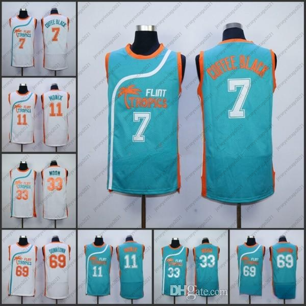 

Men Flint Tropics #11 ED Monix #33 Jackie Moon #69 Downtown #7 Ed Monix Movie Stitched Jersey White Green Size S-XXL, As pic