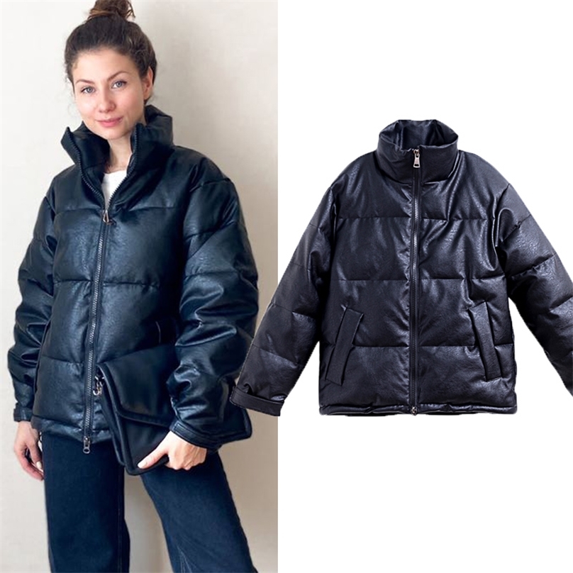 

Women Winter PU Leather parkas Solid thicken zipper warm windproof jackets snow coat for female size -3XL 211018, Gray