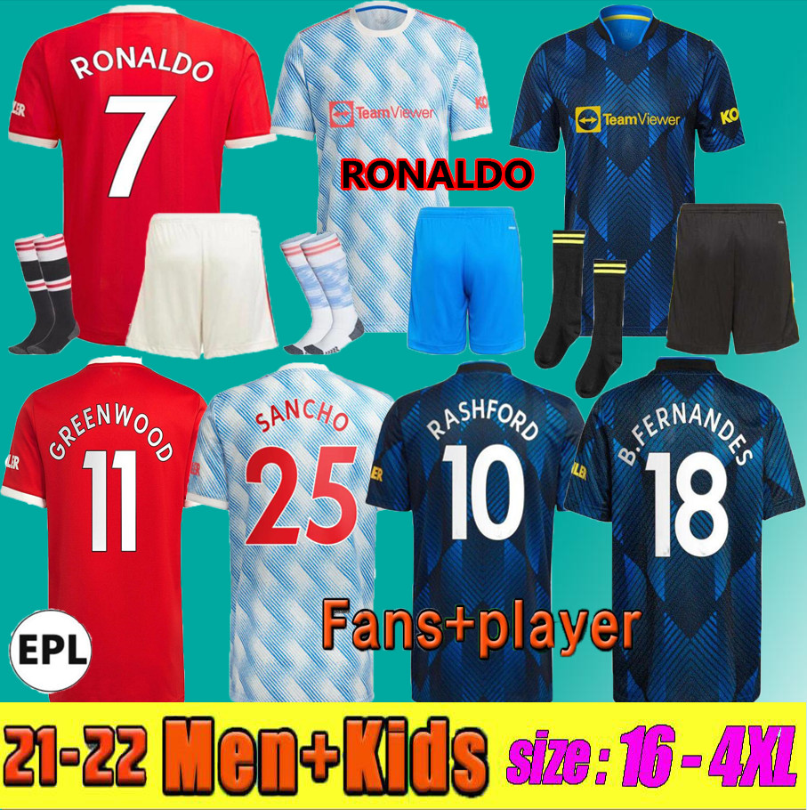 

RONALDO SANCHO RASHFORD jerseys 21 22 SHAW 2021 2022 POGBA manchester CAVANI MARTIAL VAN DE BEEK B. FERNANDES UNITED GREENWOOD UTD soccer football shirts man kids kit, Fans