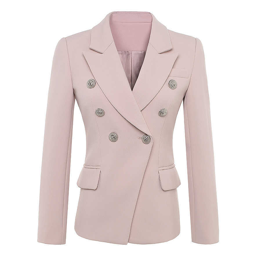 

HIGH QUALITY est Baroque Designer Blazer Women's Long Sleeve Double Breasted Metal Lion Buttons Jacket Outer 210526, Beige