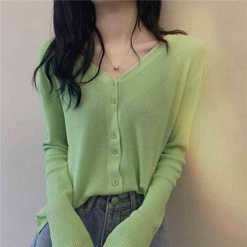 

women v-neck knitted casual sweaters cardigans lady full sleeve knitting thin outwear cardigan crop for female, White;black