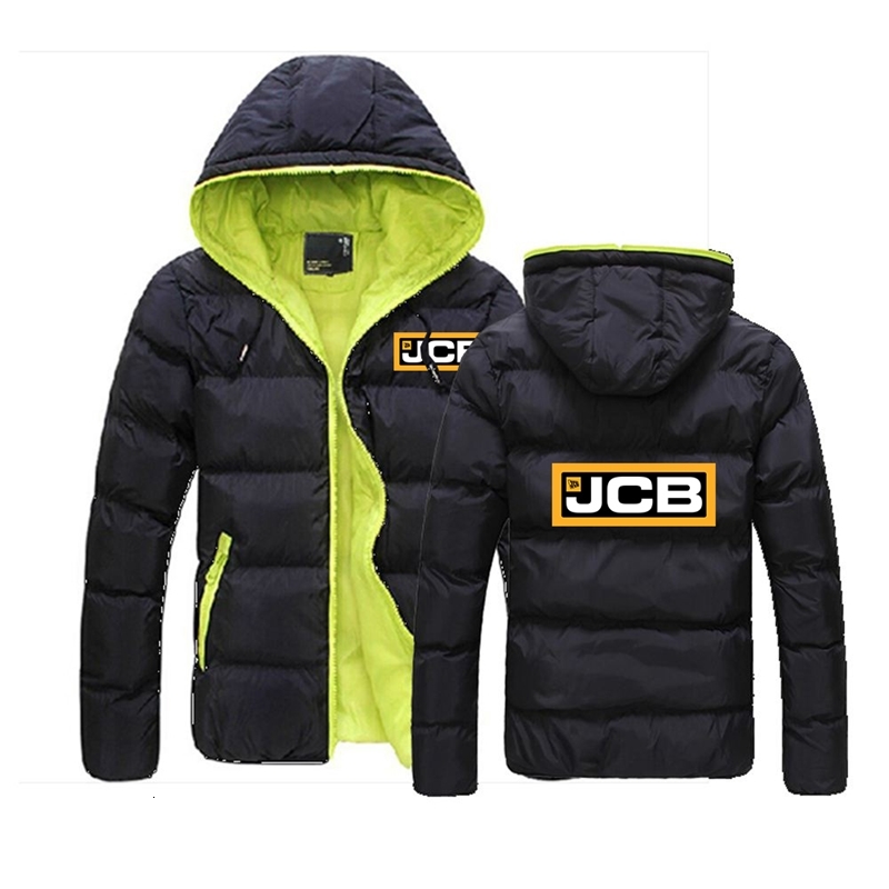 

2021 Autumn Winter Men' Excavator JCB Customize Print Down Warm Jacket Fashion Slim Unisex Coats Sportwear Zipper Hoodies