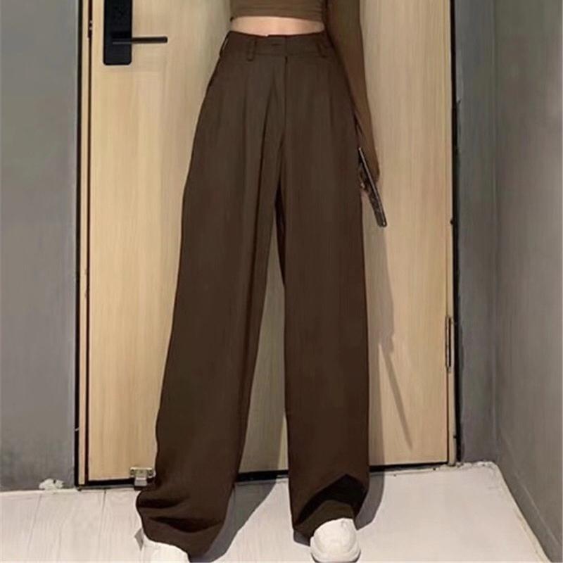 

Women's Pants & Capris Limiguyue Women High Waist Drape Loose Suit Straight Mopping Trousers Solid Black Wide Leg Pant Casual Long K3332, Black;white