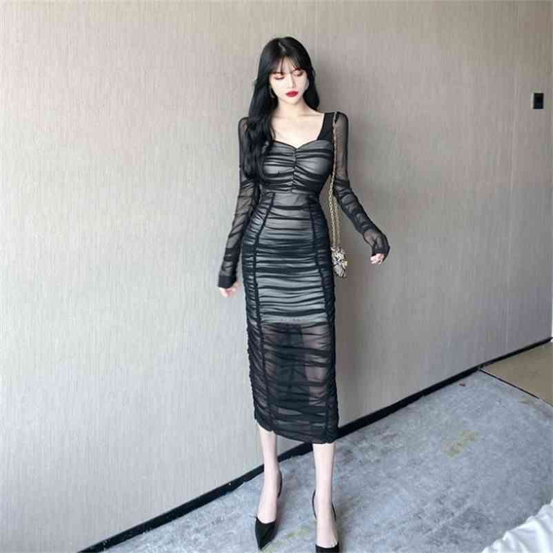 

Nightclub ladies temperament fashion lace slim slimming tight-fitting hip long-sleeved dress summer 210603, Blue
