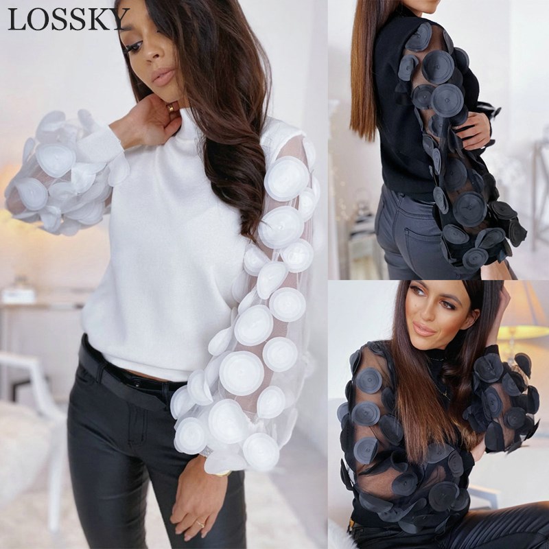 

Womens Sheer Mesh See-through Blouse 2021 New Fashion Elegant Slim Polka Dot Puff Long Sleeve Tops Shirt Turtleneck Fall Blouse, Pink