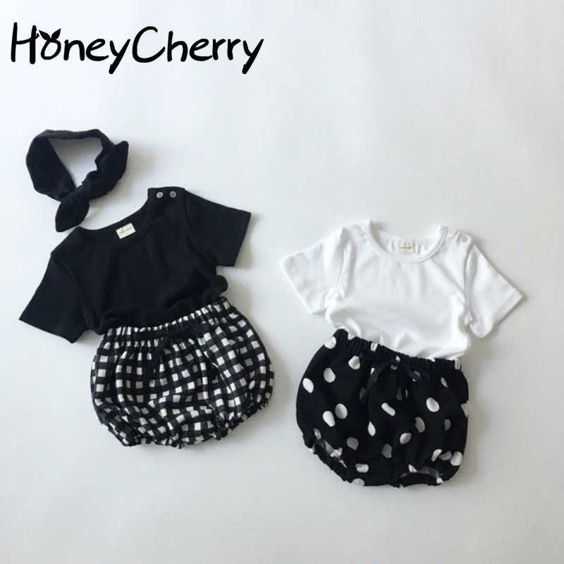 

Baby T-shirt set Summer Suit Round Neck T-shirt With Half Sleeve Pants Big Pp Bread Baby Girl Clothes (don't have Headband) 210701, White a