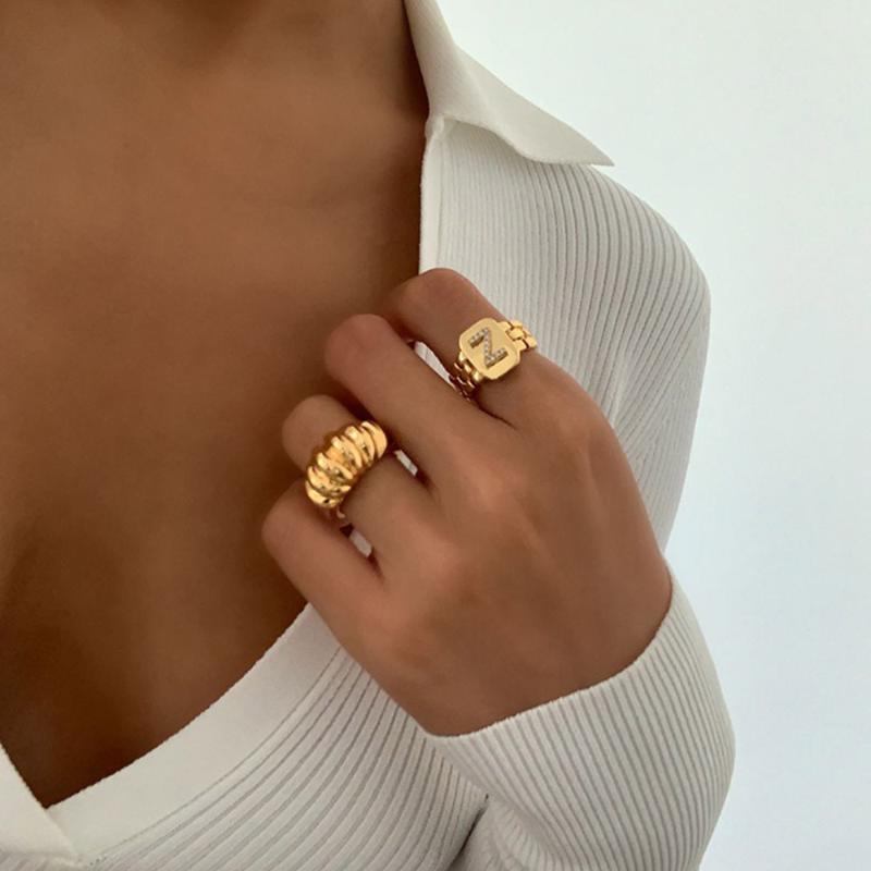 

Cluster Rings Chunky Letter For Women Hip Gold Color Adjustable Men Ring Finger Accessories Punk Homme Jewelry Gift Wholesale KAR267, Golden;silver
