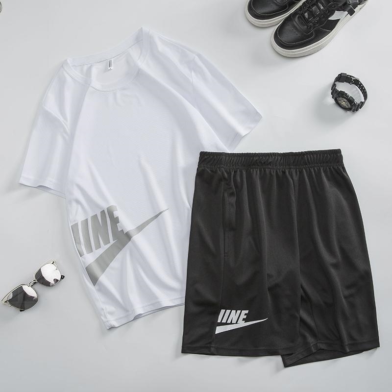 

Tracksuit Men New Summer Two Piece Set Men Short Sleeve T Shirt Top+Shorts Suit Mens Sportwear Shorts Sets Outwear 210330, Gray