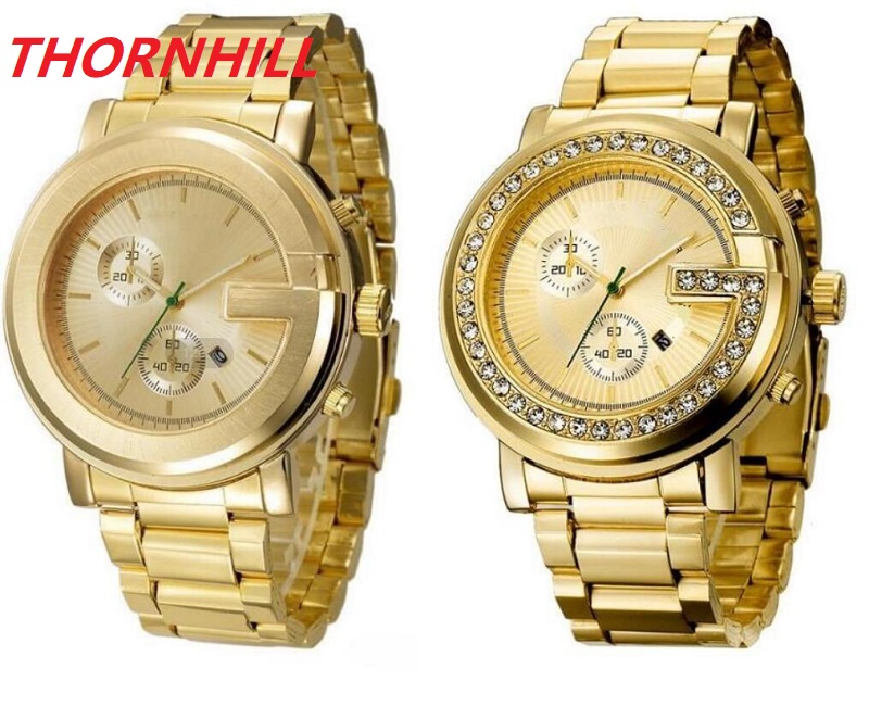 

Womens Mens Gold men Watch Quartz Clock Chronograph big Diamonds Steel Iced Out Wristwatch, As pic