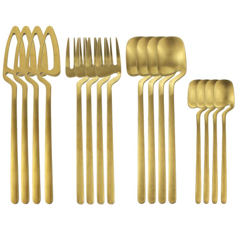 

Dinnerware Sets 16Pcs/set Gold Matte Cutlery Set 304 Stainless Steel Golden Knife Fork Spoon Dinner Kitchen Flatware Tableware