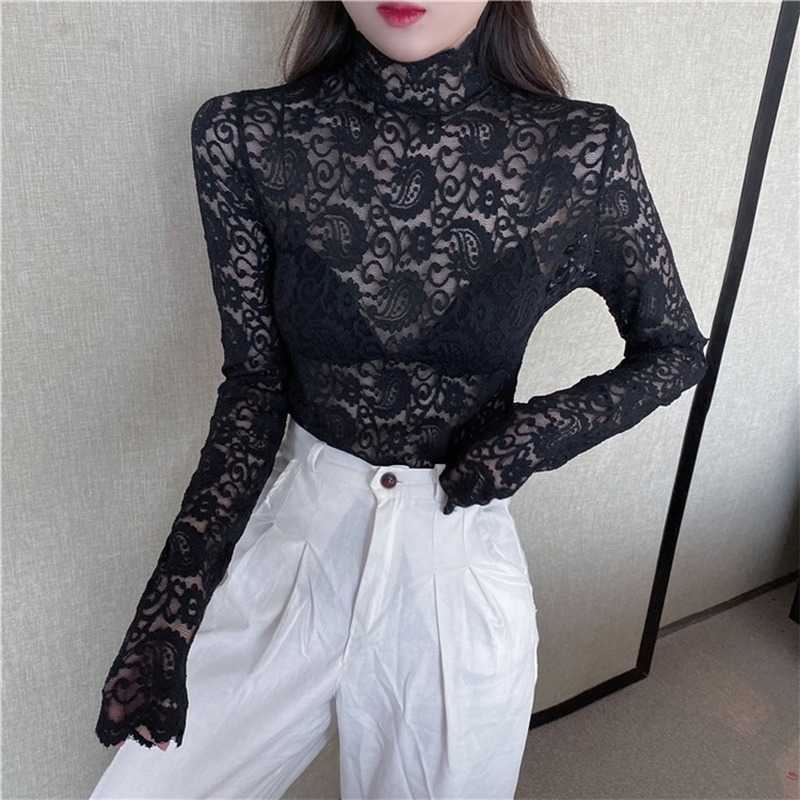 

Spring White Lace Blouse Shirts Women Long Sleeve Slim Casual Shirt Tops Crochet Floral Hollow Out Sexy Tops Women 210527, White sunflower