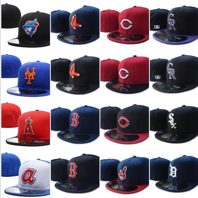 

One Piece All Team Fan's Navy Blue Color White Letter Fitted Baseball Fitted Hat On Field Mix Order Size Closed Flat Bill Base Ball Sna