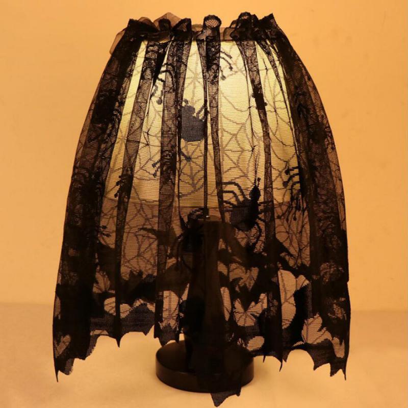 

Lamp Covers & Shades 60x20 Inch Halloween Shade Cover Black Lace Spider Web Bat Window Door Curtain Fireplace Mantle Scarf Party Home Decora